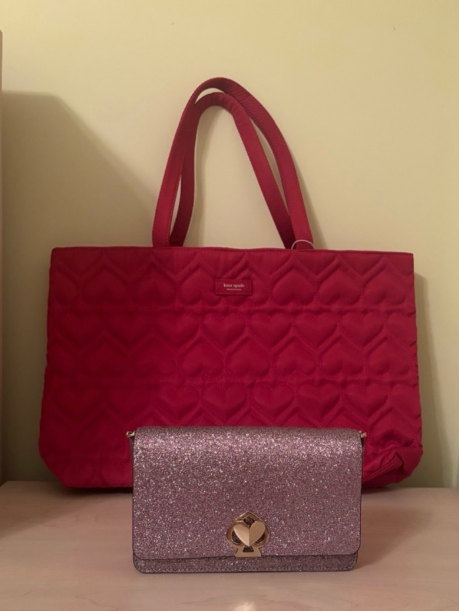 New Kate Spade Lilac Shimmer Crossbody &Heart Closure & Kate Spade Heart Tote